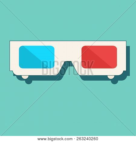 Design White 3d Glasses For Movies. Isolated On A Colored Background. Stock Flat Vector Illustration