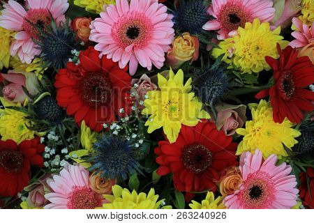 Mixed Flower Arrangement: Various Flowers In Different Colors For A Wedding