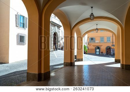 Castelgandolfo, Italy - April 21, 2017: The Arcade  In Front Of The Apostolic Palace, Summer Residen