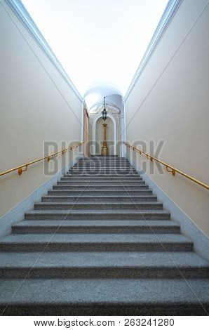 Castelgandolfo, Italy - April 21, 2017: The Long Staircase Leading To The Apostolic Palace, Summer R
