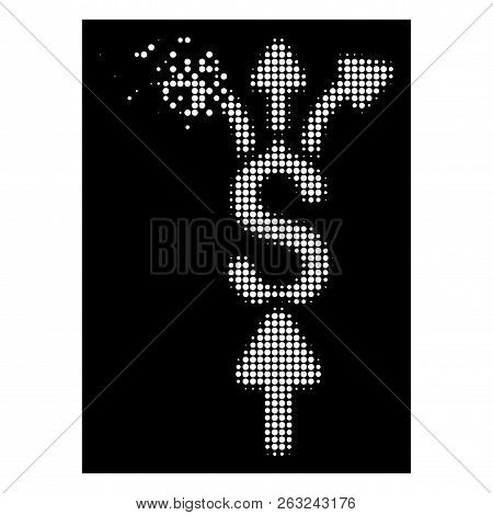 Divide Payments Icon With Disintegrated Effect On Black Background. White Fragments Are Arranged Int