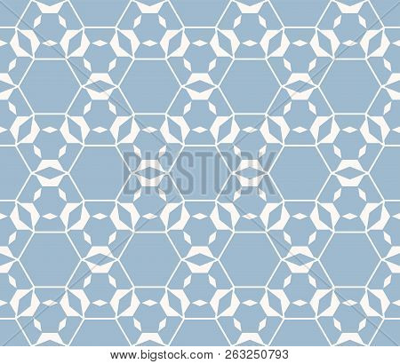 Blue Vector Geometric Seamless Pattern. Modern Stylish Linear Texture. Repeatable Ornament With Hexa