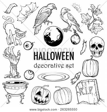Hallooween Elements Designers Set. 21 Original Elements Isolated On White Background. Eps10 Vector I