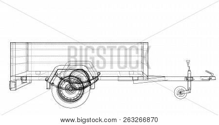 Open Trailer Sketch. Vector Rendering Of 3d. Wire-frame Style. The Layers Of Visible And Invisible L