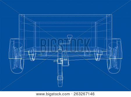 Open Trailer Sketch. Vector Rendering Of 3d. Wire-frame Style. The Layers Of Visible And Invisible L