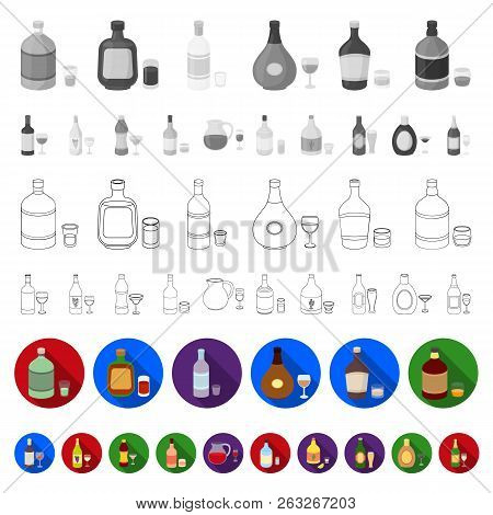 Types Of Alcohol Flat Icons In Set Collection For Design. Alcohol In Bottles Vector Symbol Stock Web