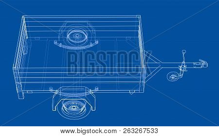 Open Trailer Sketch. Vector Rendering Of 3d. Wire-frame Style. The Layers Of Visible And Invisible L
