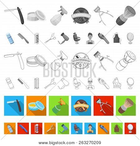 Barbershop And Equipment Flat Icons In Set Collection For Design. Haircut And Shave Vector Symbol St