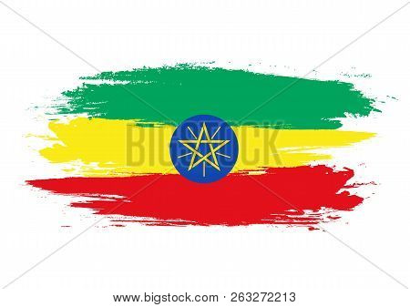 Brush Ethiopia National Flag. Ethiopia Flag Isolated On White Background. World Flag. Vector Stock.