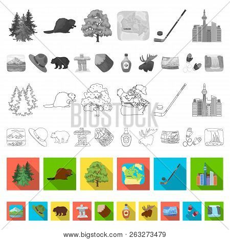 Country Canada Flat Icons In Set Collection For Design. Canada And Landmark Vector Symbol Stock Web 