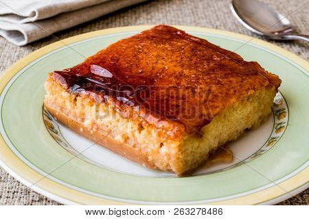 Balkan Cake Trilece With Caramel Sauce And Made With Three Milk