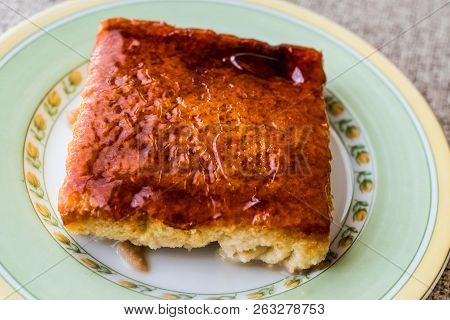 Balkan Cake Trilece With Caramel Sauce And Made With Three Milk