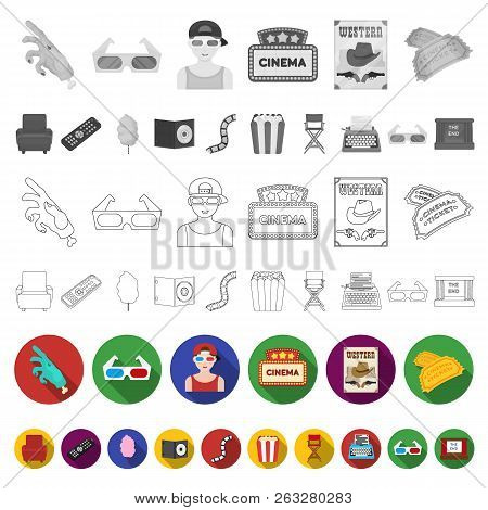Films And Cinema Flat Icons In Set Collection For Design.movies And Attributes Vector Symbol Stock W
