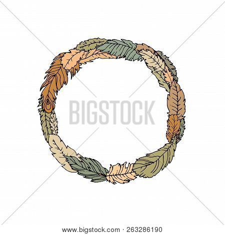 Feather Round Frame Retro Vintage Set Element