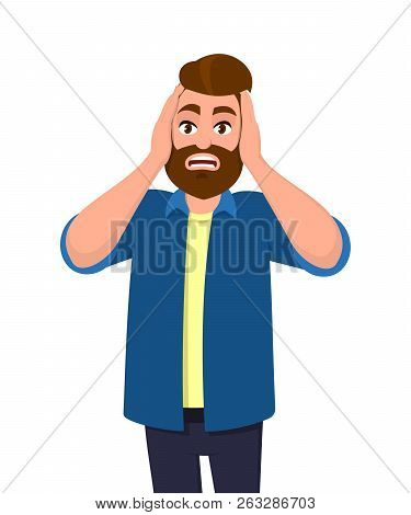 Man Covering/closing His Ears With Hands And Making A Do Not Hear/listen Gesture. Man Does Not Want 