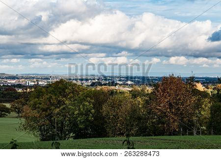 The View Over The Rural Farms Towards The Town Of Wigan