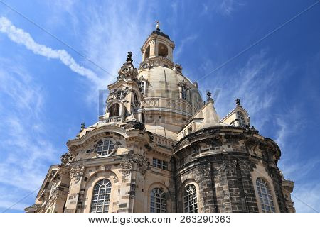 Dresden City In Germany (state Of Sachsen). Frauenkirche Lutheran Church. Baroque Landmark Rebuilt A