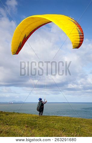 Paragliding Sport In A Sunny Day Hazardous Sport