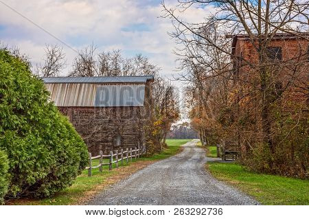 A Rural Gravel Road Passes Through Historic Smithville Village In Central New Jersey.