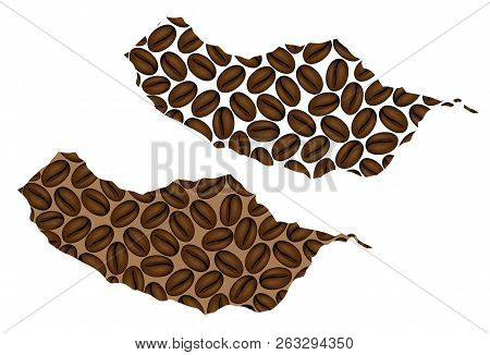 Madeira -  Map Of Coffee Bean, Island Of Madeira Map Made Of Coffee Beans,