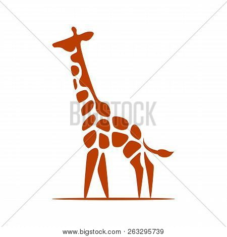 Giraffe. Cartoon Hand Drawn Illustration With Giraffe Isolated On White Background.