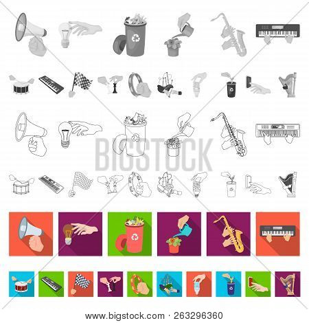 Manipulation By Hands Flat Icons In Set Collection For Design. Hand Movement Vector Symbol Stock Web