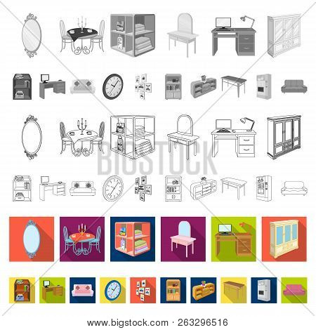 Furniture And Interior Flat Icons In Set Collection For Design. Home Furnishings Vector Isometric Sy