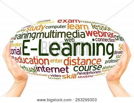 E-learning Word Cloud Hand Sphere Concept