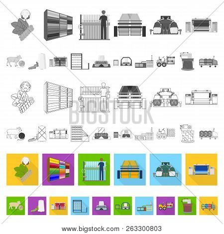 Textile Industry Flat Icons In Set Collection For Design.textile Equipment And Fabrics Vector Symbol