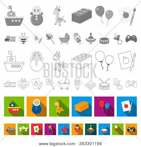 Children Toy Flat Icons In Set Collection For Design. Game And Bauble Vector Symbol Stock Web Illust