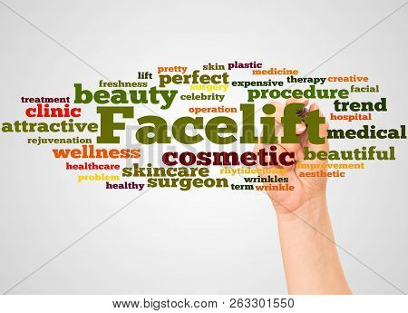Facelift Word Cloud And Hand With Marker Concept