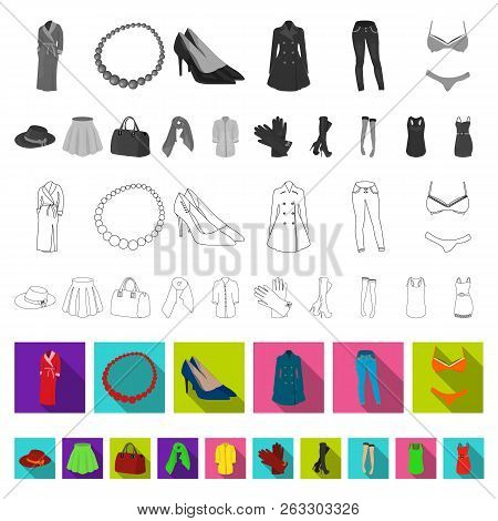 Women Clothing Flat Icons In Set Collection For Design.clothing Varieties And Accessories Vector Sym