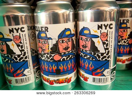 Copenhagen, Denmark - Sept 5: Funny Cover Of Danish Beer By Mikkeller Brewery With Bright Comic Desi