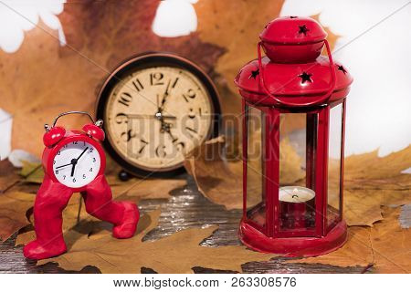 Daylight Saving Time. Wall Clock Going To Winter Time. Autumn Abstraction.