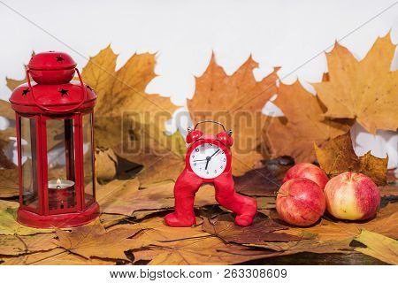 Daylight Saving Time. Wall Clock Going To Winter Time. Autumn Abstraction.