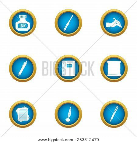 Inkpot Icons Set. Flat Set Of 9 Inkpot Vector Icons For Web Isolated On White Background