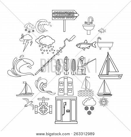 Water Bewitched Icons Set. Outline Set Of 25 Water Bewitched Vector Icons For Web Isolated On White 