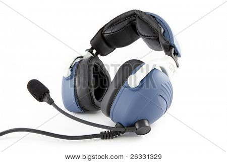 Aeroplane pilot headset, use for communication, isolated over white background