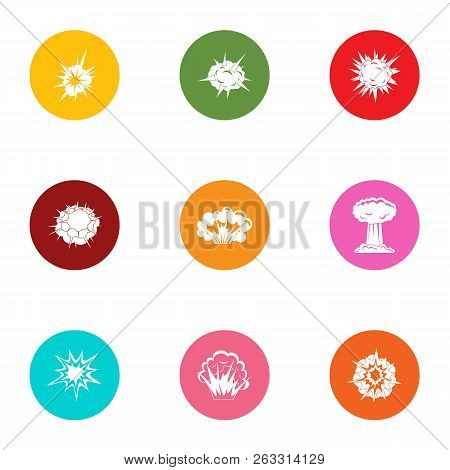 Explosion Wave Icons Set. Flat Set Of 9 Explosion Wave Vector Icons For Web Isolated On White Backgr