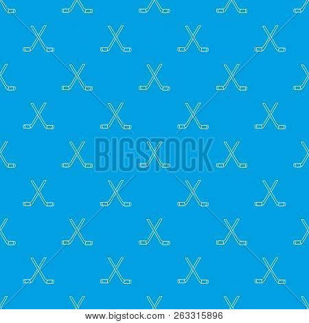 Two Crossed Hockey Sticks Pattern Vector Seamless Blue Repeat For Any Use