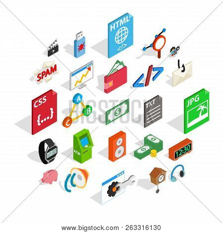 Digital Age Icons Set. Isometric Set Of 25 Digital Age Vector Icons For Web Isolated On White Backgr