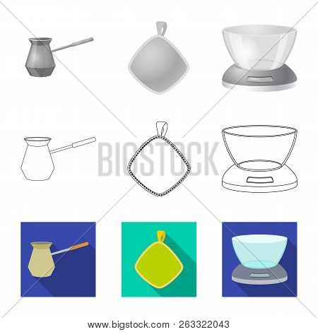 Vector Illustration Of Kitchen And Cook Symbol. Set Of Kitchen And Appliance Vector Icon For Stock.