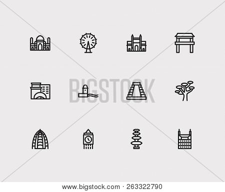 Travel Icons Set: Mumbai, Mexico, India And England, London, Castle Set Popular Traveling Cities Wit