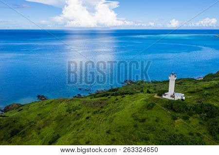 Top view of Cape Hirakubozaki in Ishigaki island with sunshine