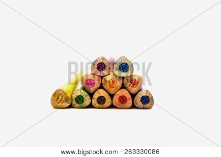 Colorful Pencils Are Not Sharpened And Lie On The Table. These Colors Can Draw Festive Pictures