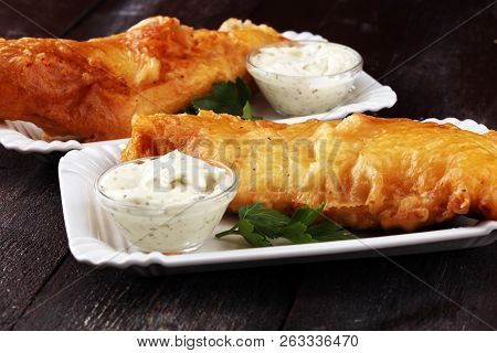Traditional British Fish Consisting Of Mayonnaise And Fried Fish.