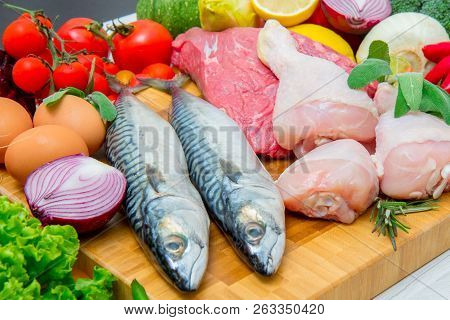 A Mediterranean Diet With Fish,meat And Vegetables