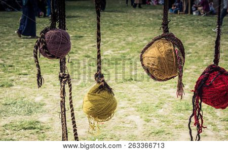 Set Or Rolls Of Colotful String In The View