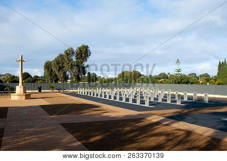 Geraldton, Australia - August 21, 2018: World War Ii Cemetary With 83 Graves