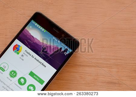 Bekasi, West Java, Indonesia. October 16, 2018 : Firefox For Android Beta Dev App On Smartphone Scre